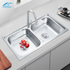 High Quality Stainless Steel Double Bowl Kitchen Sink Rectangular Shape above Counter Factory Installation with One Holes