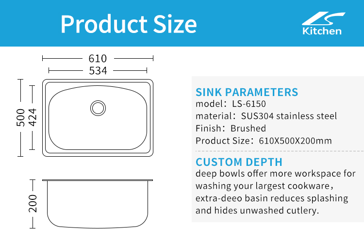 China Direct Sale Factory Silver Large Kitchen Sink Stainless Steel 24*20 Inch Single Bowl Kitchen Sink