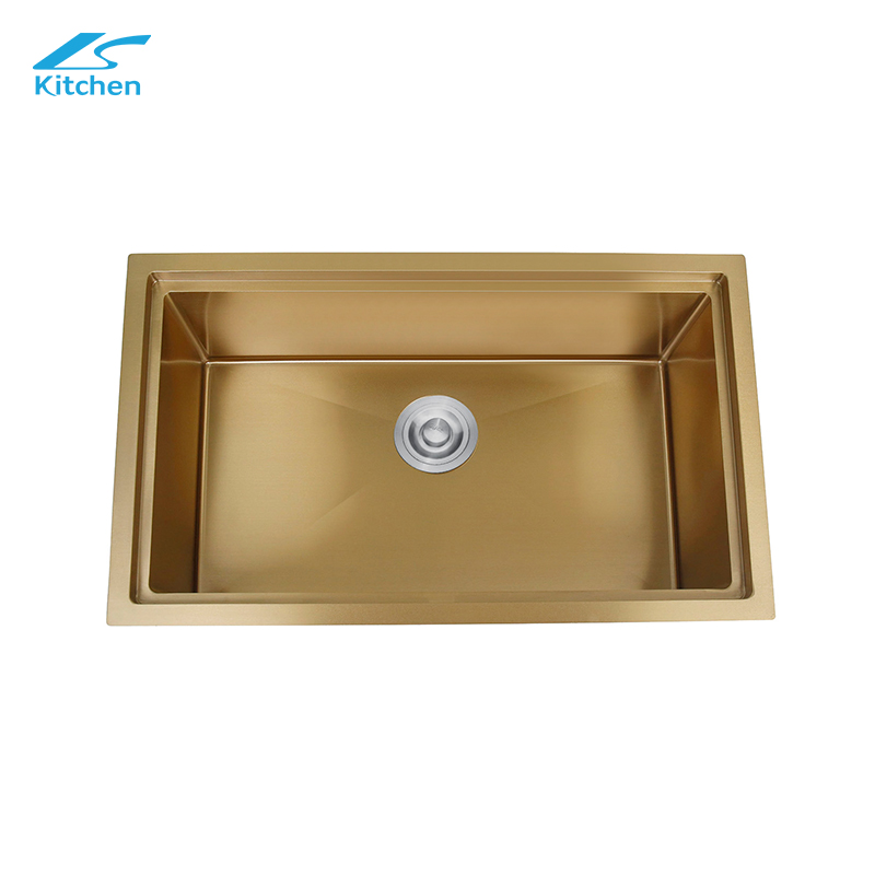 Luxury Style Golden Kitchen Handmade Stainless Steel Sink Stepped Flume with Draining Basket, Roller Shutter Draining Rack, Cutting Board