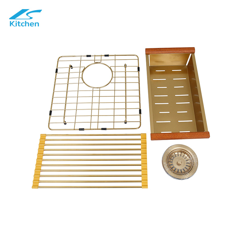 Hot Sale Gold Square Kitchen Sink Single Bowl Stainless Steel with Drainboard Counter Kitchen Sink