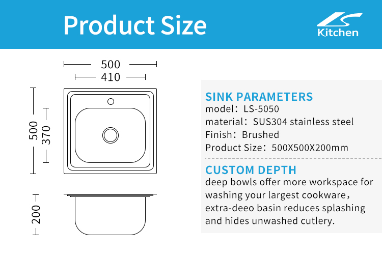  Low Price House Kitchen Sink 0.7mm Kitchen Sinks Single Types of Kitchen Sink Sink Cabinet Kitchen