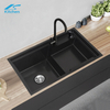 Premium Handmade Stainless Steel Double Bowl Kitchen Sink – Tiered Edge Design,Above Counter Workstation, Modern kitchen