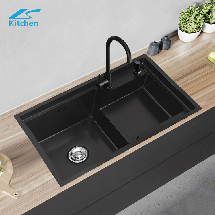 Premium Handmade Stainless Steel Double Bowl Kitchen Sink – Tiered Edge Design,Above Counter Workstation, Modern kitchen