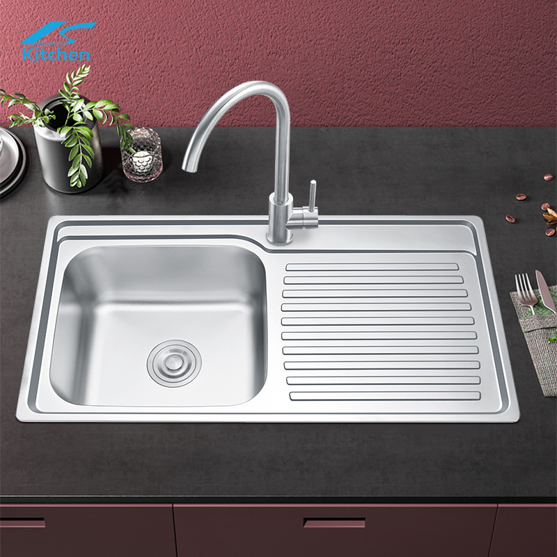 Best Selling Black Silver Single Bowl with Drainboard Washing and Cooking Home Use Basin