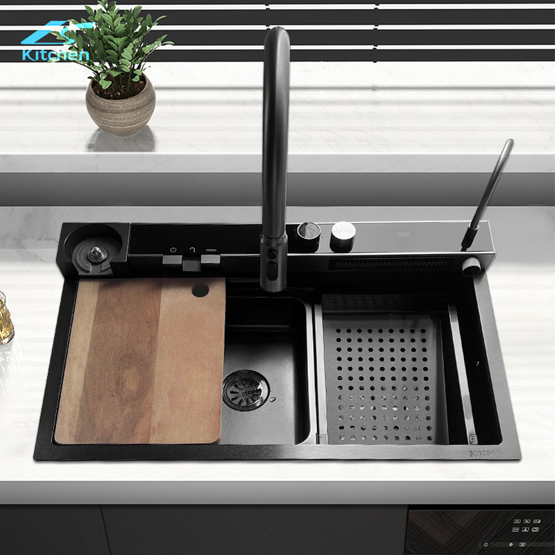 Commercial Smart Waterfall Kitchen Basin with Cup Washer Water Purifier High End Kitchen Sink