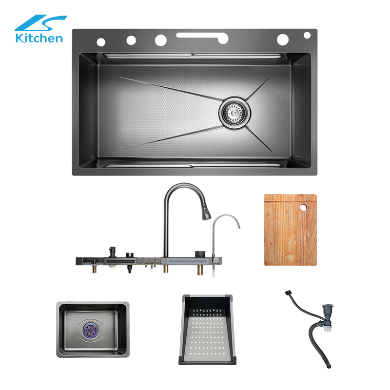 Black Modern Fashion Waterfall Kitchen Sink Sus304 Stainless Steel Single Large Kitchen Sink