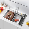 33 inches Waterfall Kitchen Sink, Top mount Single Bowl Sink,16 Gauge Multifunctional Stainless Steel Sink 