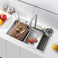 33 inches Waterfall Kitchen Sink, Top mount Single Bowl Sink,16 Gauge Multifunctional Stainless Steel Sink 