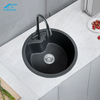 Black modern and simple design quartz stone sink, round household and commercial kitchen and bathroom washbasin