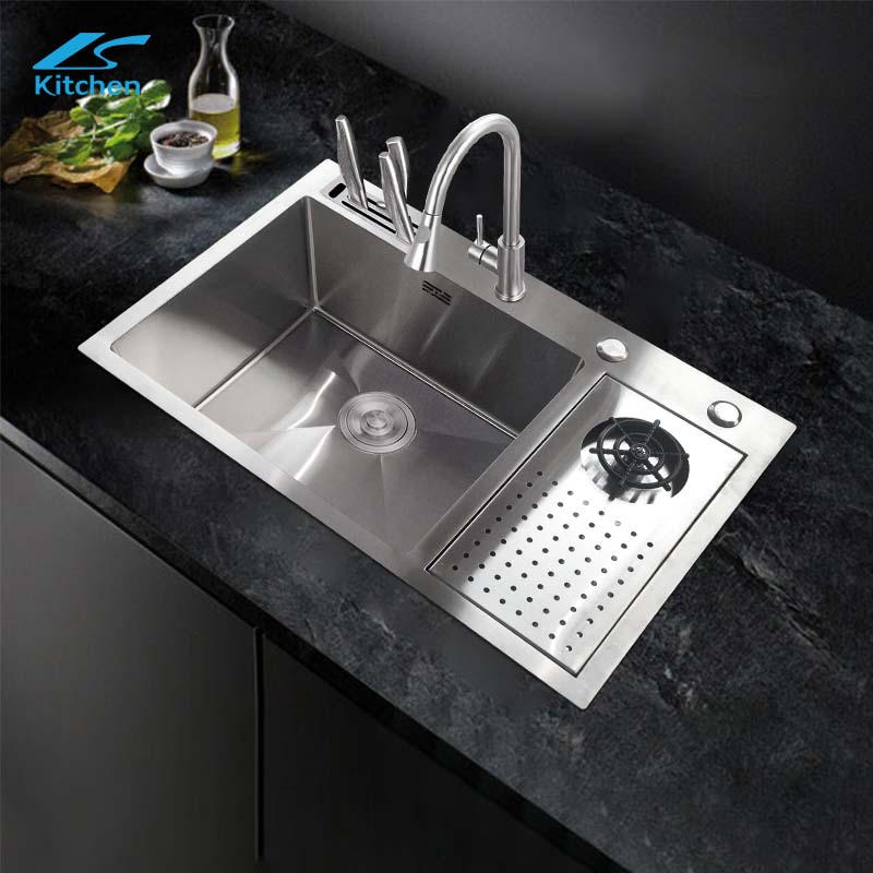 Direct Selling Silver Handmade sink with Cup washer, Drain board, Knife rest useful in Workstation, Home kitchen, Apartment
