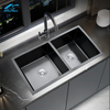 34.65" Large Kitchen Black Handmade Sink Double bowl without Faucet Durable and rust protection suitable for Workstation 