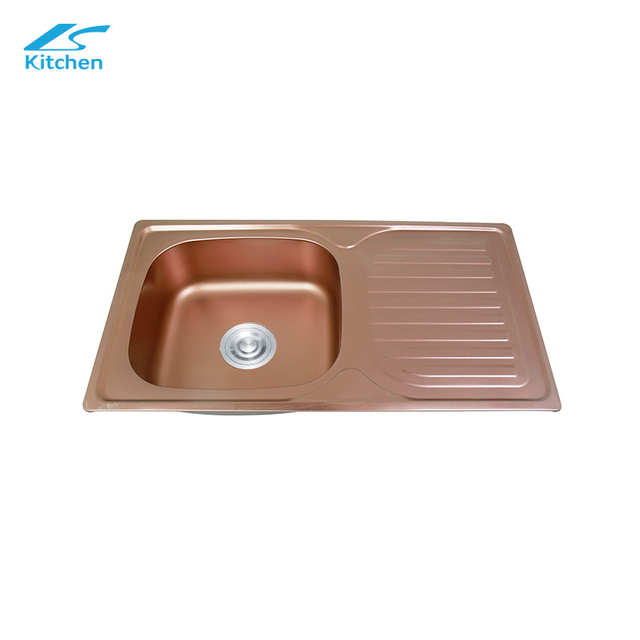Brushed Rose Gold SUS 304 Stainless Steel Single Bowl Kitchen Sink with Utility Shelf – Top Mount Design for Home and Rural Kitchens – Deep Basin & Modern House Sink