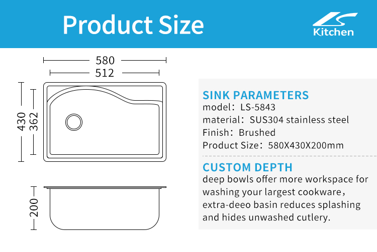 Pakistan Stainless Steel Single Bowl Modern Kitchen Sink Apartment Size Rectanglar Shape above Counter Installation without Faucet