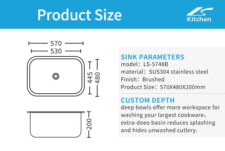 Silver Rectangular Undermount Stainless Steel Sink – Single Bowl Kitchen Sink for Home, Rural Kitchens, and Studios | Modern Farmhouse Kitchen Sink