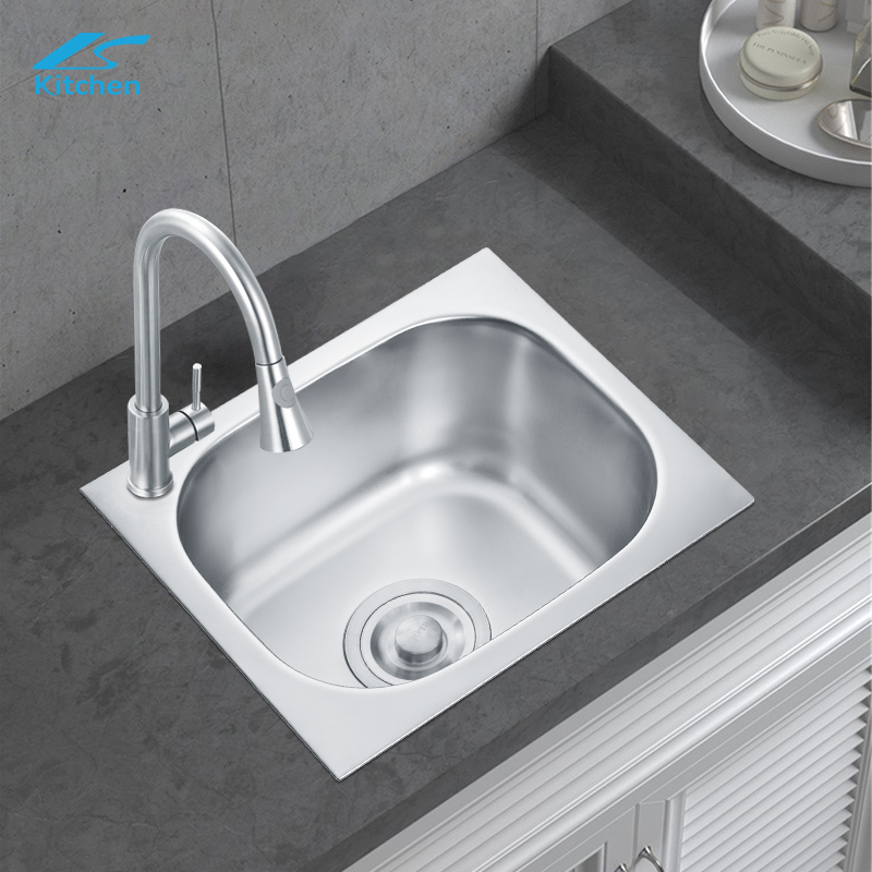 Modern Pressing Stainless Steel Kitchen Sink Single Bowl Topmount One-Hole Design Contemporary Farmhouse Style 