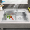 7843 Handmade Stainless Steel Kitchen Sink Nano Silverk Double Bowl Rectangular Shape Undermount Installation Two Faucet 