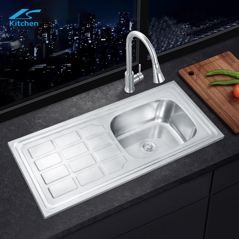 Premium SUS201/304 Stainless Steel Single Bowl Kitchen Sink with Drainboard Square Drop-In Design