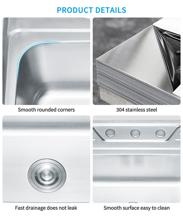  Single Bowl Stainless Steel Bath & Kitchen Sink Black Laundry Wash Basin Three-Hole Counter Installation China Factory Wholesale