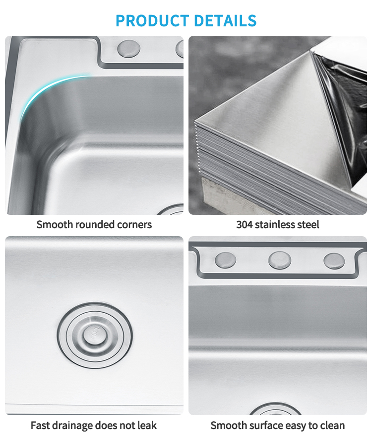 Three-Tap Hole Modern Kitchen and Bath Washing Basin Stainless Steel Silver Sink in Workstation
