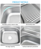 Fashion Design Basin with Plate Square Kitchen Sink Sus 304 Materials