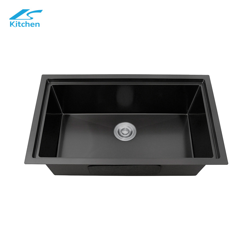 Large Size Kitchen Handmade Stainless Steel Sink Stepped Flume Modern House Design with Draining Basket, Roller Shutter Draining Rack, Cutting Board