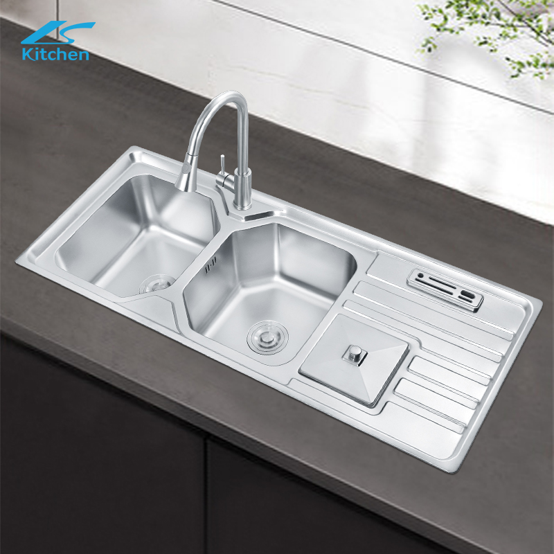 Super Large Family Traditional Double Basin Sink with Plate Stainless Steel Custom Sink