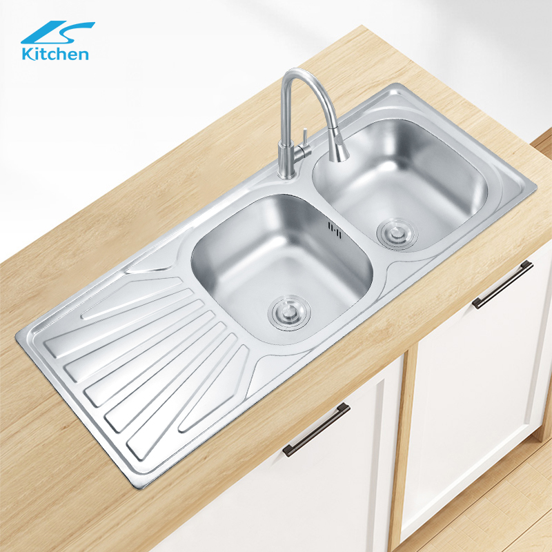  Family Double Bowl Sink With Drainboard Farmhouse Bathroom Stainless Steel Kitchen Washing Basins