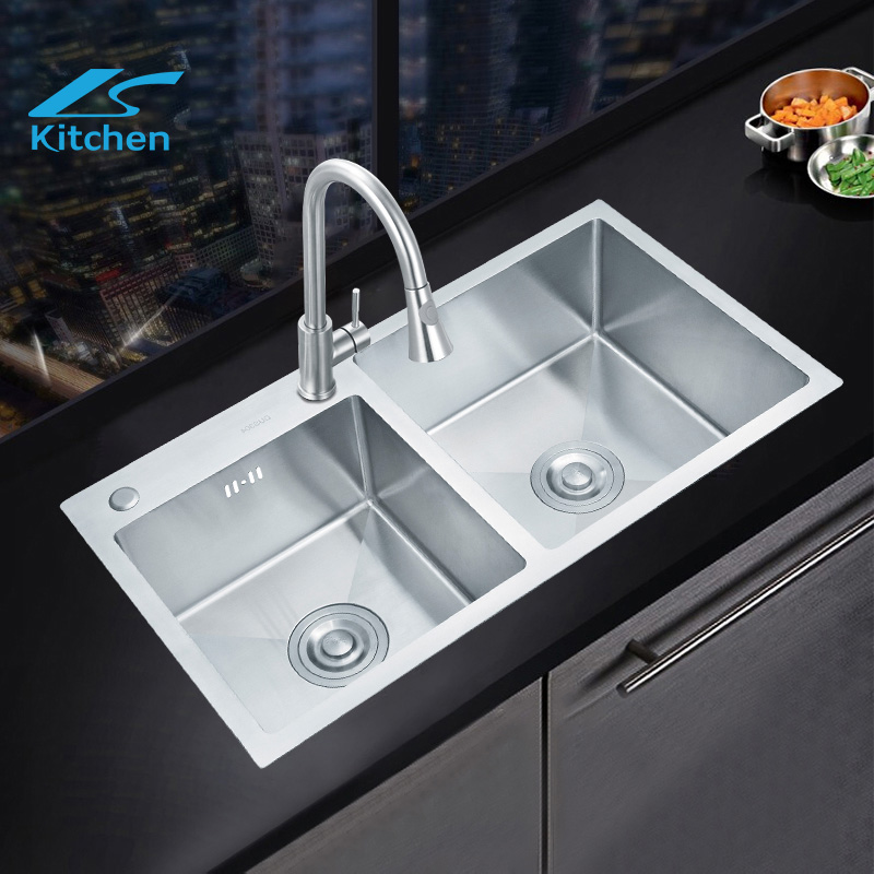 8245Handmade Large bowl kitchen sink 304 stainless steel silver sink double bowl countertop sink