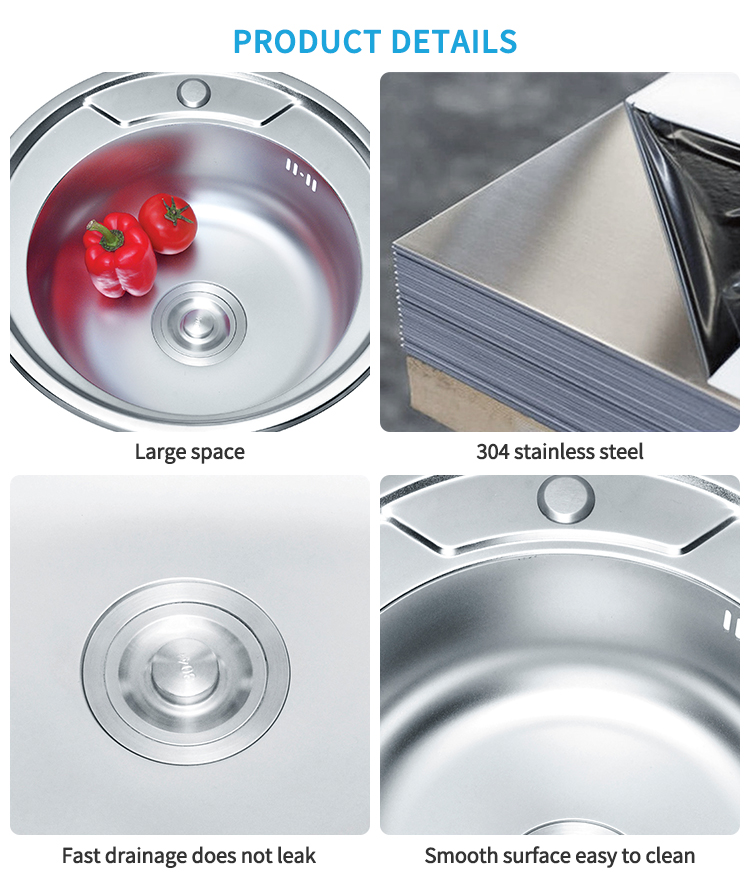 Liangshun 19.3" Stainless Steel Kitchen Sink Single Bowl with Unique round Shape and One Holes 