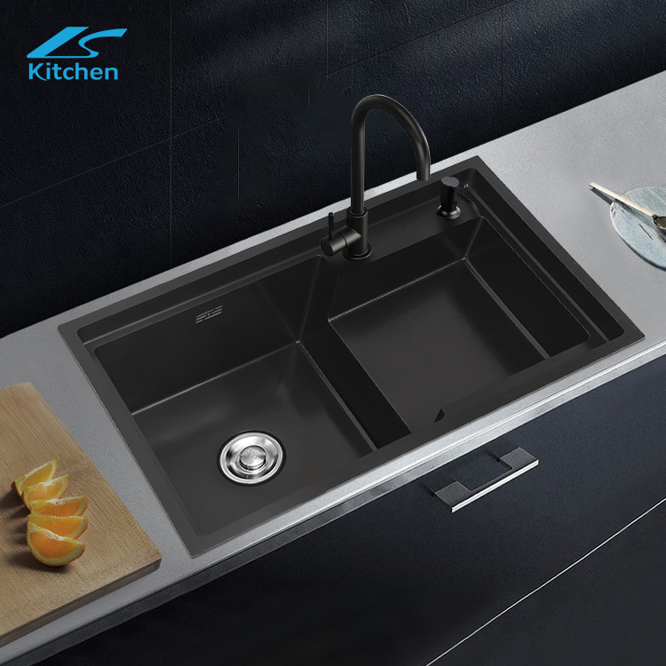 Premium Handmade Stainless Steel Double Bowl Kitchen Sink – Tiered Edge Design,Above Counter Workstation, Modern kitchen