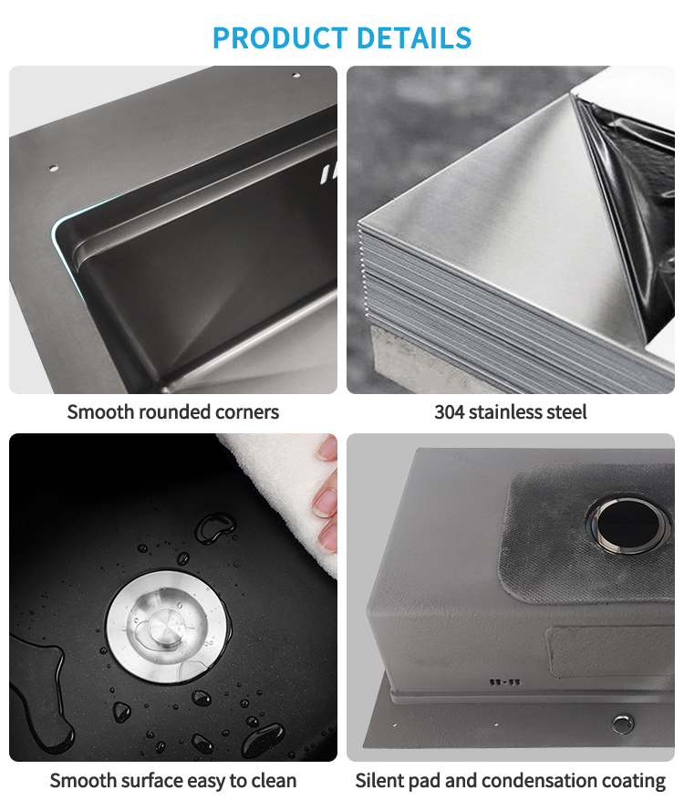 Black Wholesale OEM ODM Handmade Large Single Bowl Sink – 16 Gauge Stainless Steel Modern Kitchen Design