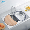  Double Semicircle Bowl Kitchen Sink Caddy with Square Glass Washer above Counter Installation Faucet-Free Kitchen Sink