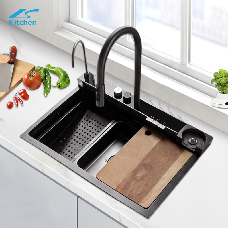 Commercial Smart Waterfall Kitchen Basin with Cup Washer Water Purifier High End Kitchen Sink