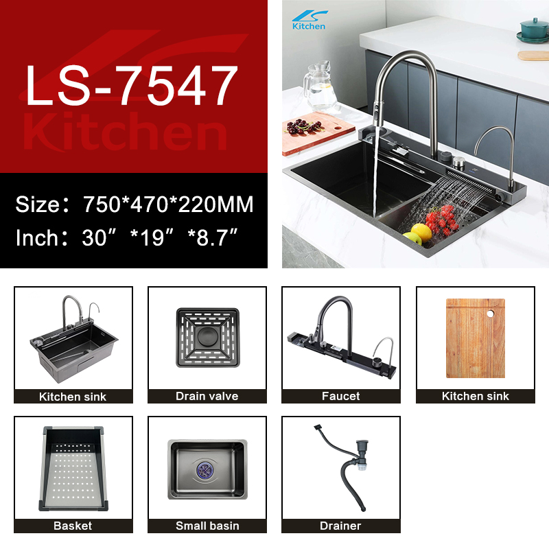 Commercial Restaurant Kitchen Sink Handmade Waterfall Rainfall Kitchen Sink