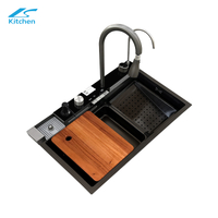Black Modern Fashion Waterfall Kitchen Sink Sus304 Stainless Steel Single Large Kitchen Sink