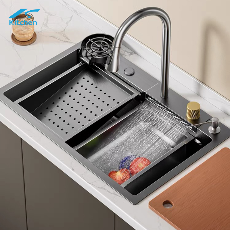 New High Quality Electronic Waterfall Kitchen Sink Led Digital Display House Kitchen Sink