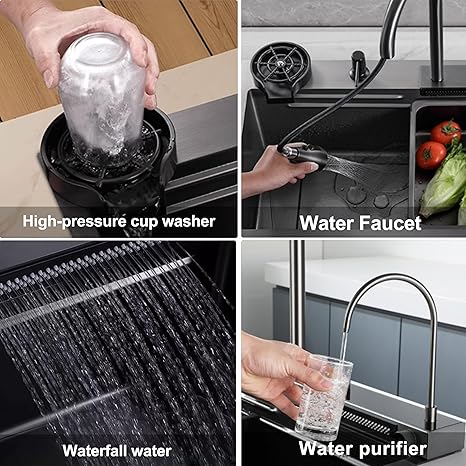 29.5" Stainless Steel Waterfall Kitchen Sink, 16 Inch Multi-Function Kitchen Sink