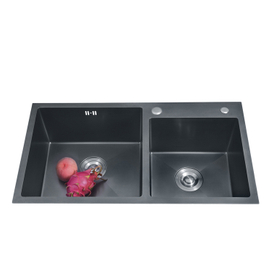 7843 Fregadero SUS304 Deep Basin Nano Double Bowl Undermount Handmade Stainless Steel Black Kitchen Sink