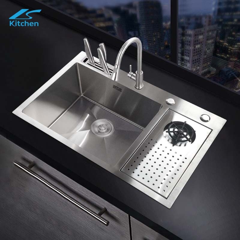 Direct Selling Silver Handmade sink with Cup washer, Drain board, Knife rest useful in Workstation, Home kitchen, Apartment