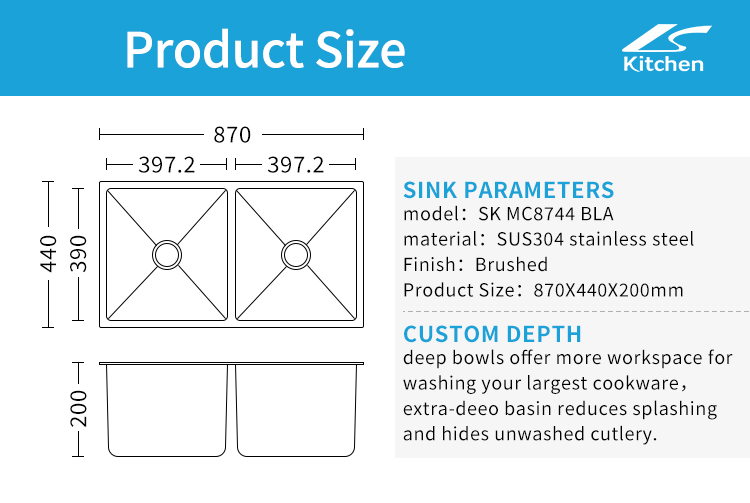 34.65" Large Kitchen Black Handmade Sink Double bowl without Faucet Durable and rust protection suitable for Workstation 