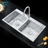 Premium Handmade Stainless Steel Double Equal Bowl Undermount Kitchen Sink – Ideal for Home, Utility, and Commercial Kitchens Farmhouse Sink