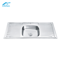 Popular stainless steel single basin with plate American kitchen vegetable basin thick brushed kitchen sink