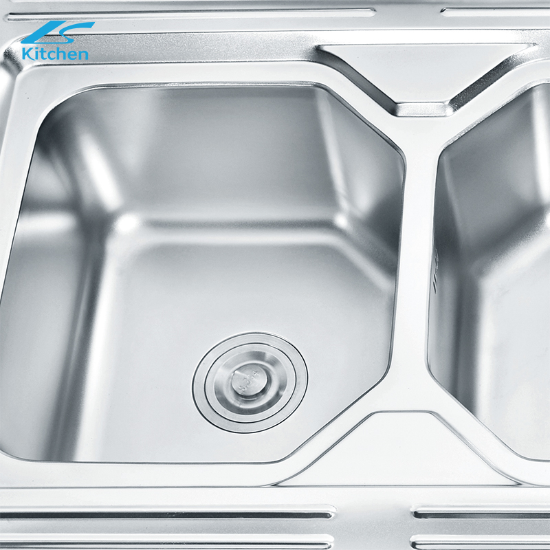 Stainless Steel 304 Topmount Double Bowl Kitchen Sink with Bin Commercial Kitchen Sink