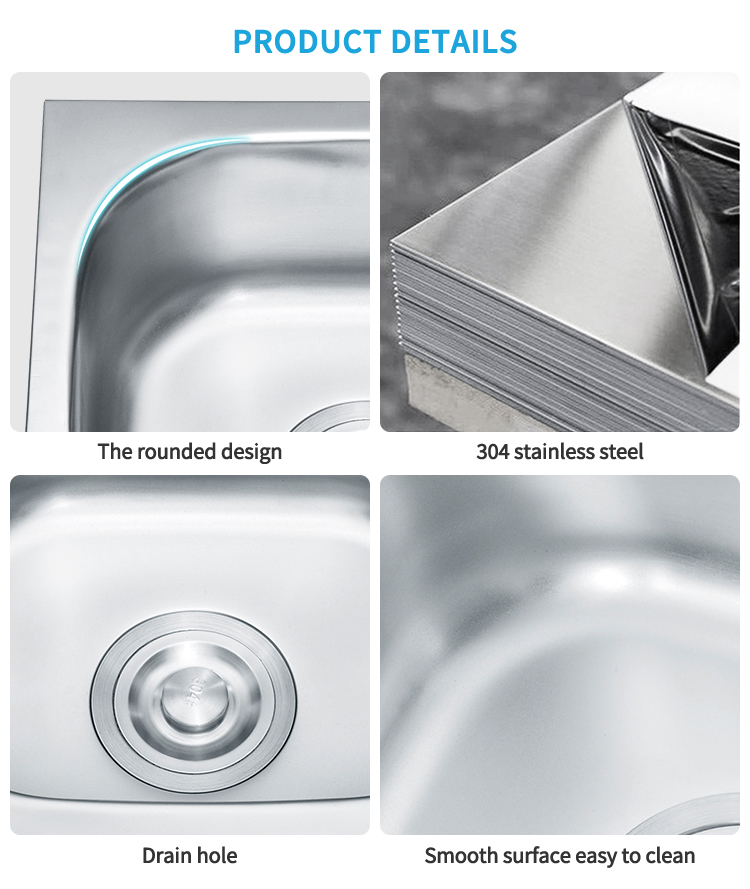 Modern Pressing Stainless Steel Kitchen Sink Single Bowl Topmount One-Hole Design Contemporary Farmhouse Style 
