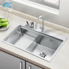 Stepped Silver Double Basin Sink Dishwashing sink 304 Stainless Steel Handmade Sink Suitable in House Kitchen