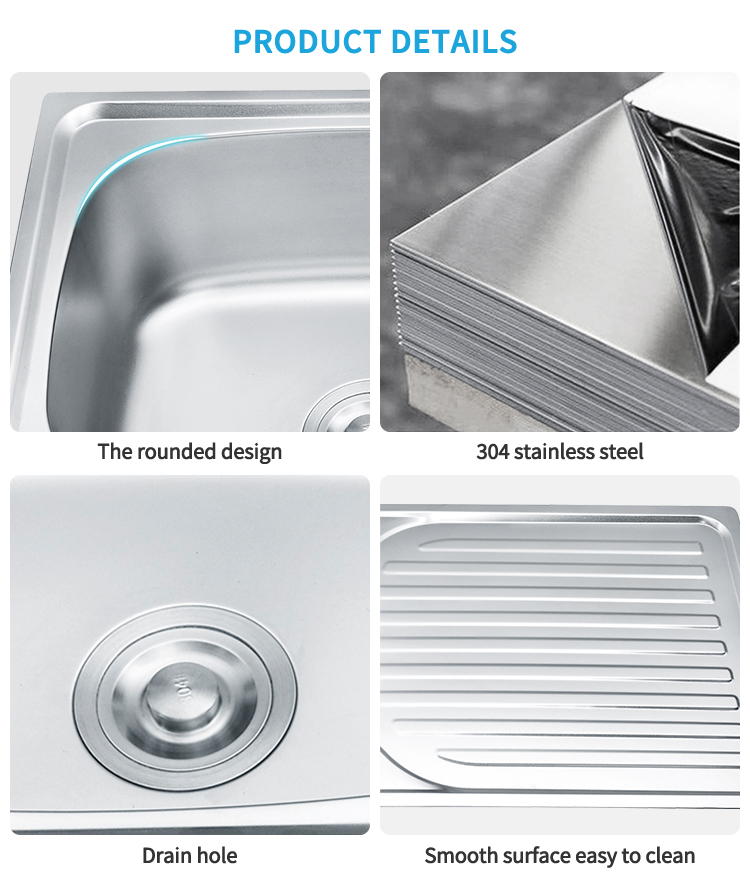High Quality Kitchen Sink Supplier Modern Sink with Rectangular Drainboard in Kitchen
