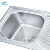 Durable Single Square Bowl Stainless Steel Kitchen Sink Above Counter Installation with Special-shape Drainboard 