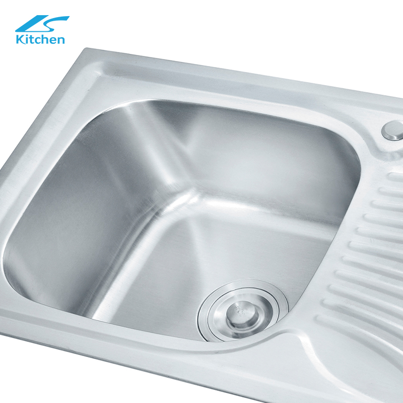 Durable Single Square Bowl Stainless Steel Kitchen Sink Above Counter Installation with Special-shape Drainboard 