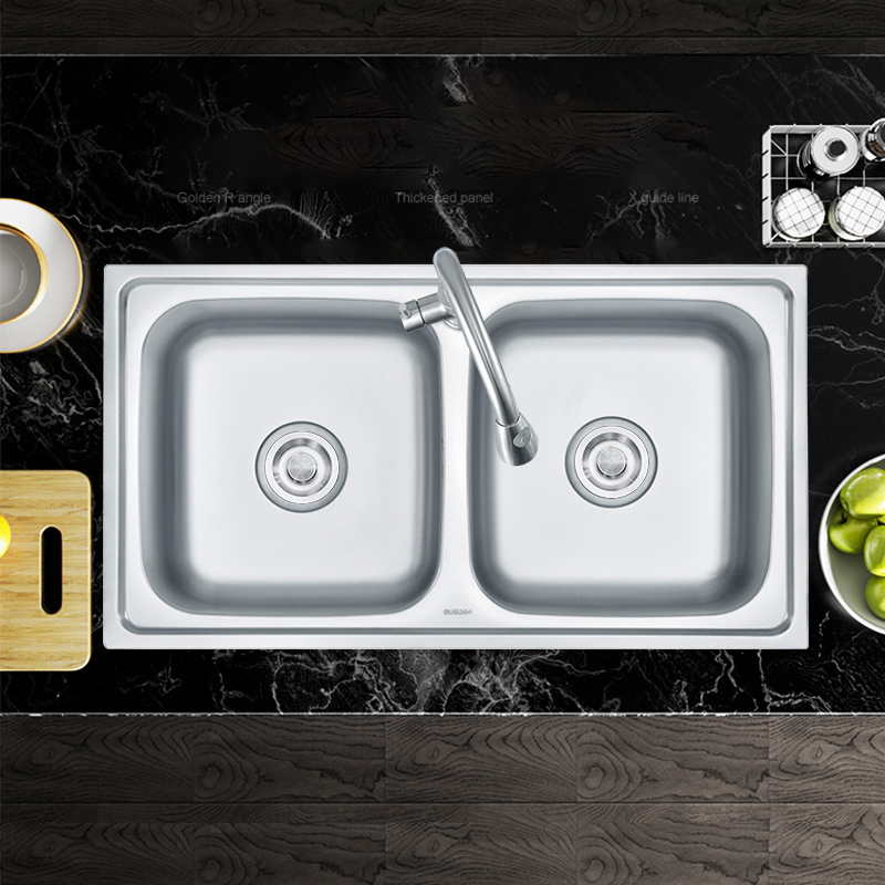 Double Bowl Silver Stainless Steel Kitchen Sink One-hole Modern Kitchen Sink