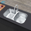 Modern Minimalist Double Bowls Sink Kitchen Stainless Steel Undermount Installation Nano Surface Sink